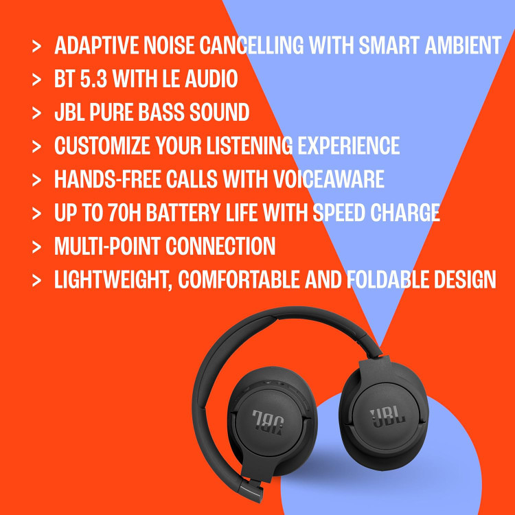 هدفون بیسیم JBL Tune 770NC، روگوشی، مجهز به حذف نویز فعال