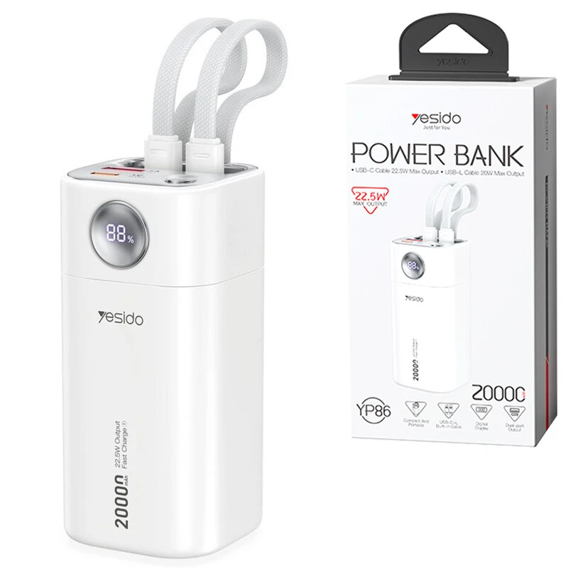 پاور بانک فست شارژ یسیدو YP86 PD 22.5W ظرفیت 20000 میلی آمپر ساعت